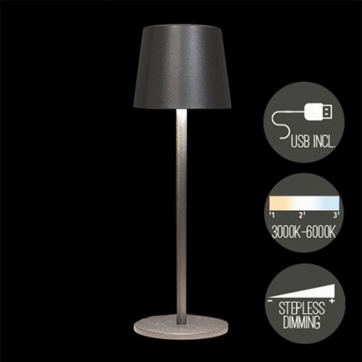 Εικόνα της Επιτραπέζιο Φωτιστικό Anna's Collection Επαναφορτιζόμενο 27.5cm με Διάμετρο 9cm 3000-6000K IP44 Anthracite