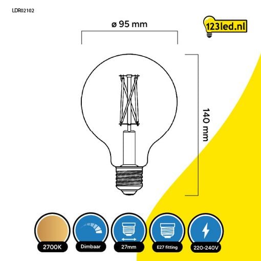 Εικόνα της Λάμπα LED 123LED E27 G95 Dimmable Filament 2200-2700K 806lm 7W