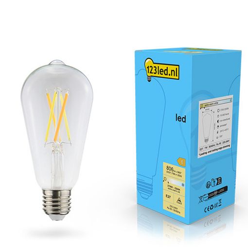 Εικόνα της Λάμπα LED 123LED E27 Edison ST64 Dimmable Filament 2200-2700K 806lm 7W