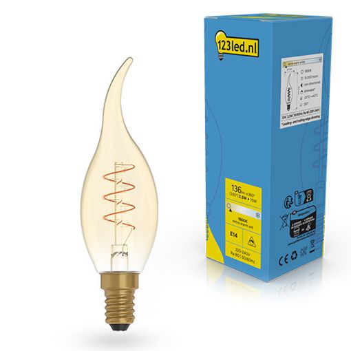Εικόνα της Λάμπα LED 123LED E14 Dimmable Filament 1800K 136lm 2.5W Gold Extra Warm White