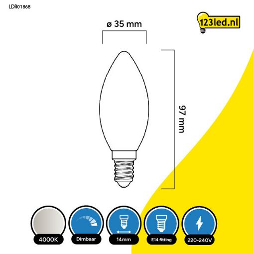 Εικόνα της Λάμπα LED 123LED E14 C35 Dimmable 4000K 470lm 4.5W Neutral White