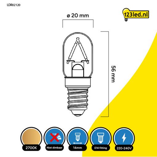 Εικόνα της Λάμπα LED 123LED E14 T20 Filament 2700K 136lm 1.5W Warm White