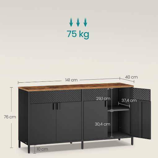 Εικόνα της Songmics Μεταλλική Ντουλάπα με 4 Πόρτες 40x141x76 cm Black/Brown LSC205BD01