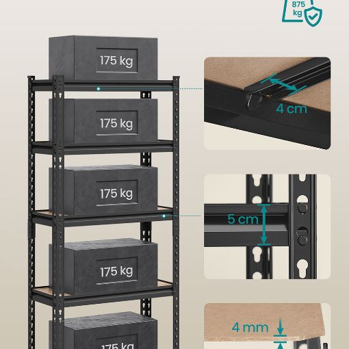 Εικόνα της Songmics Σετ Ραφιέρες Dexion με 5 Ράφια 150 x 75 x 35 cm 2τμχ Black GLR302B01