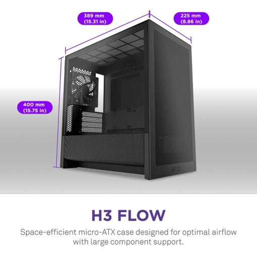 Εικόνα της NZXT H3 Flow Tempered Glass Black CC-H31FB-01