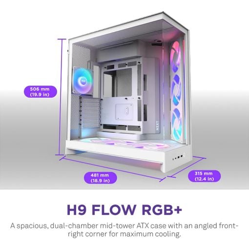 Εικόνα της NZXT H9 Flow RGB+ Dual-Chamber Tempered Glass White 2025 CM-H92FW-P1