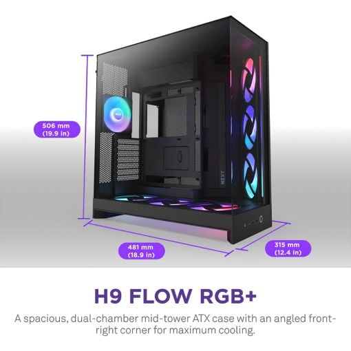 Εικόνα της NZXT H9 Flow RGB+ Dual-Chamber Tempered Glass Black 2025 CM-H92FB-P1
