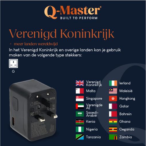 Εικόνα της Αντάπτορας Πρίζας Ταξιδιού Q-Master Universal 1x USB-A & 3x USB-C GaN 67W PWR001BLK67W