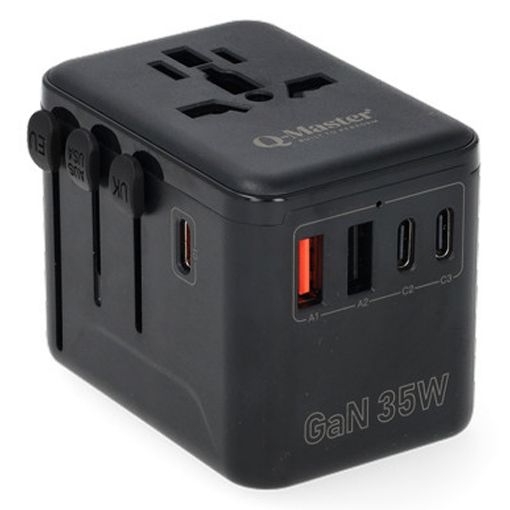 Εικόνα της Αντάπτορας Πρίζας Ταξιδιού Q-Master Universal 2x USB-A & 3x USB-C GaN 35W Black PWR001BLK35W