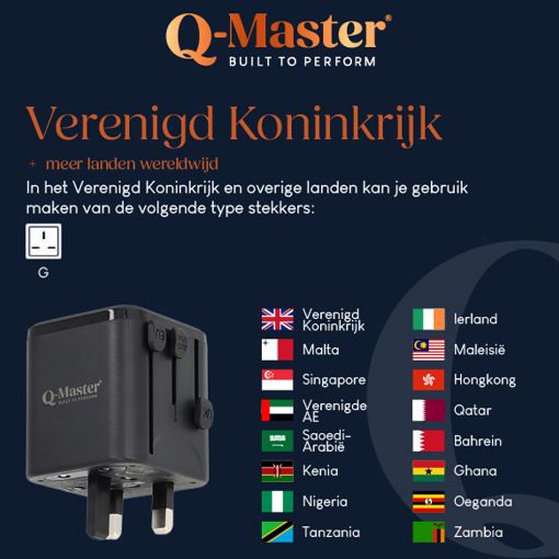 Εικόνα της Αντάπτορας Πρίζας Ταξιδιού Q-Master Universal (Extendable) Black PWR002BLKWRD