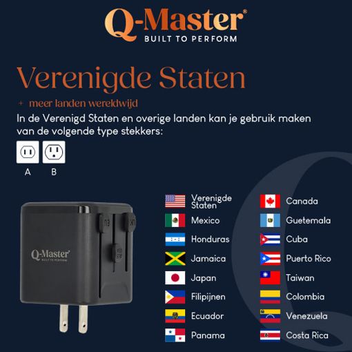Εικόνα της Αντάπτορας Πρίζας Ταξιδιού Q-Master Universal (Extendable) Black PWR002BLKWRD