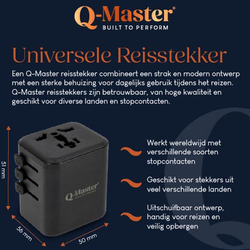 Εικόνα της Αντάπτορας Πρίζας Ταξιδιού Q-Master Universal (Extendable) Black PWR002BLKWRD