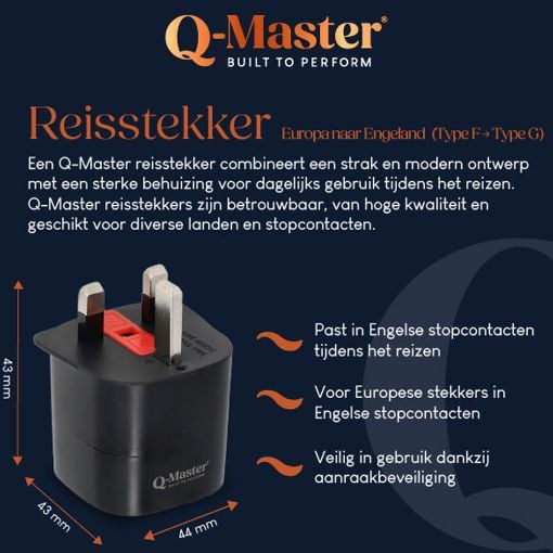 Εικόνα της Αντάπτορας Πρίζας Ταξιδιού Q-Master Type-F to Type-G (EU to UK) Black PWR003BLKEUK
