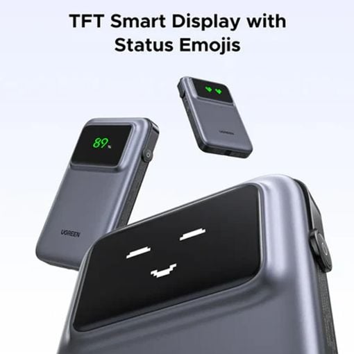 Εικόνα της Power Bank Ugreen PB511 2 x USB-C & USB-A with Built-In Cable 10000mAh 30W Grey 35603B