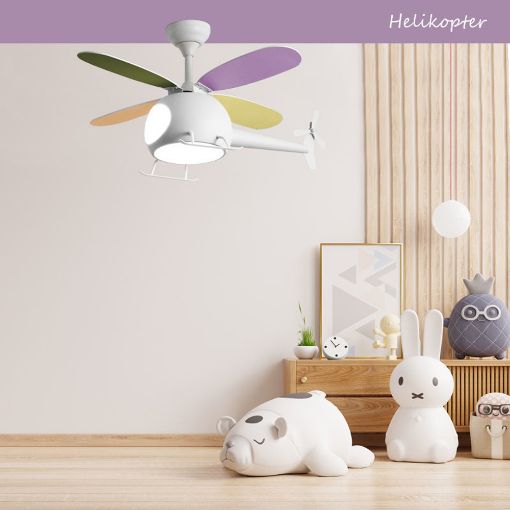 Εικόνα της Ανεμιστήρας Οροφής Primo Helicopter Kids Series DC 98cm με LED Φωτισμό & Τηλεχειριστήριο 55W White PRCF-80679