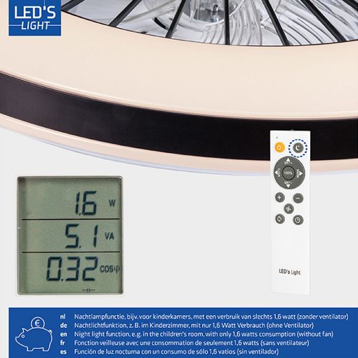 Εικόνα της Ανεμιστήρας Οροφής 123LED 48cm με LED Φωτισμό 2000-4000K & Τηλεχειριστήριο 55W Black