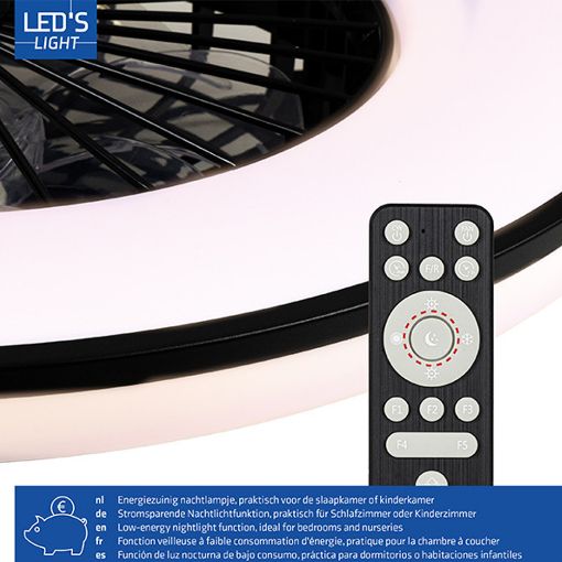Εικόνα της Ανεμιστήρας Οροφής 123LED 48.5cm με LED Φωτισμό 3000-6500K & Τηλεχειριστήριο 48W Black