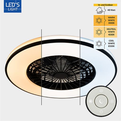 Εικόνα της Ανεμιστήρας Οροφής 123LED 48.5cm με LED Φωτισμό 3000-6500K & Τηλεχειριστήριο 48W Black