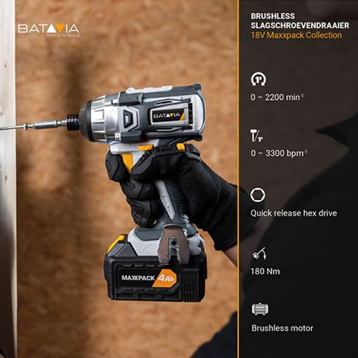 Εικόνα της Παλμικό Κατσαβίδι Μπαταρίας Batavia Maxxpack Brushless 18V Black/Grey 7062808