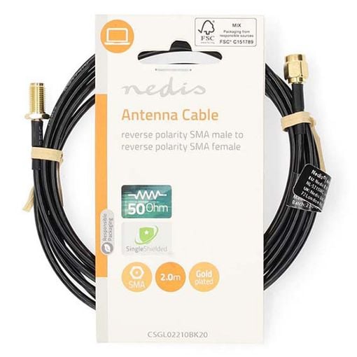 Εικόνα της Καλώδιο Nedis SMA Male to SMA Female Single Shielded Gold-Plated 2m Black CSGL02210BK20