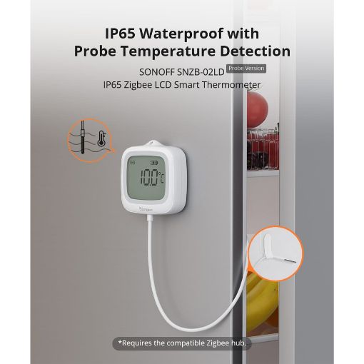 Εικόνα της Smart Thermometer Sonoff LCD Zigbee IP65 με Καλώδιο 1.5m White SNZB-02LD