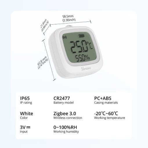 Εικόνα της Smart Humidity & Temperature Sensor Sonoff LCD ZigBee IP65 White SNZB-02WD