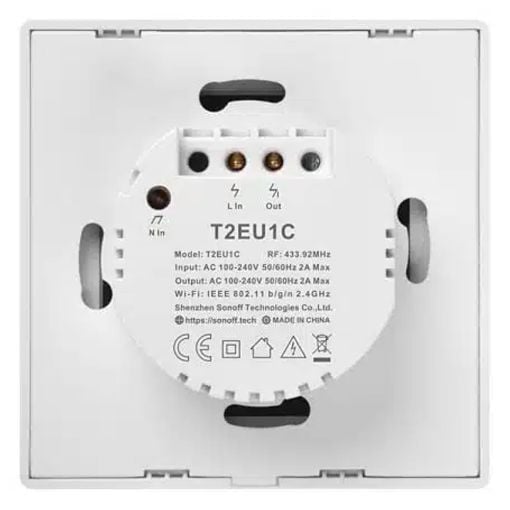 Εικόνα της Smart Χωνευτός Διακόπτης Sonoff T2 TX WiFi & RF 433MHz με 1 Πλήκτρο Ultra White T2EU1C-TX
