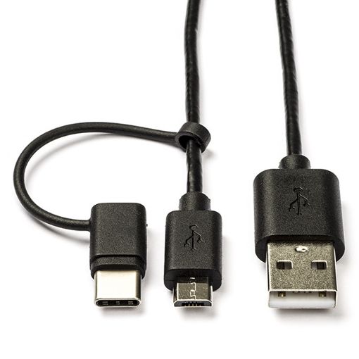Εικόνα της Καλώδιο Nedis USB-A Male to USB-C Male/MicroUSB 1m Black CCGL60610BK10