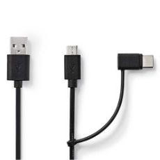 Εικόνα της Καλώδιο Nedis USB-A Male to USB-C Male/MicroUSB 1m Black CCGL60610BK10