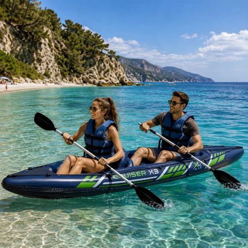 Εικόνα της Φουσκωτό Kayak XQMAX Cruiser X3 Διθέσιο με Διπλό Κουπί & Αντλία 342x76x32cm Blue/Green 8EY000050