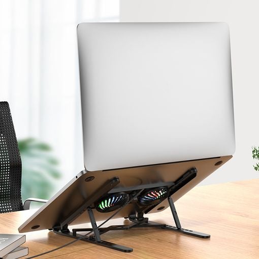 Εικόνα της Βάση Laptop Lamtech Πτυσσόμενη έως 17.3" με 2 Ανεμιστήρες και RGB Φωτισμό Black LAM980909