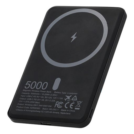 Εικόνα της Power Bank 123accu Ultra Slim Magnetic MagSafe 5000mAh USB-C PD/QC3 20W Black