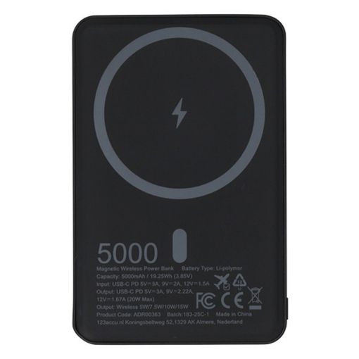 Εικόνα της Power Bank 123accu Ultra Slim Magnetic MagSafe 5000mAh USB-C PD/QC3 20W Black