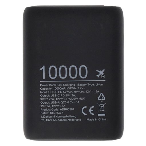 Εικόνα της Power Bank 123accu 10000mAh USB-C & USB-A PD/QC3 20W Black