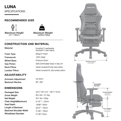 Εικόνα της Gaming Chair Anda Seat Luna Pro Large PVC Leather with Footrest Black AD18T-44-B-PV