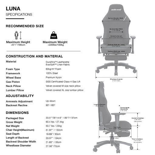 Εικόνα της Gaming Chair Anda Seat Luna Pro Large Fabric with Footrest Black AD18T-44-B-F