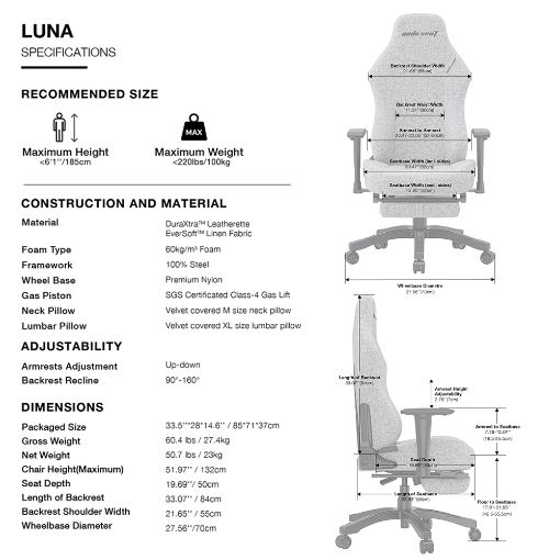 Εικόνα της Gaming Chair Anda Seat Luna Pro Large Fabric with Footrest Grey AD18T-44-G-F