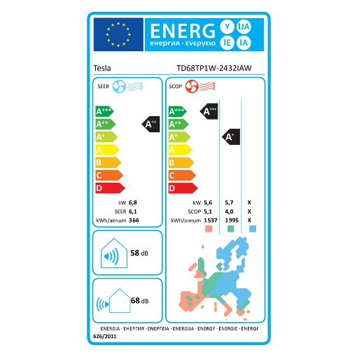 Εικόνα της Κλιματιστικό Inverter Tesla Ambient TD68TP1W-2432IAW WiFi 24.000 BTU A++/A+ White