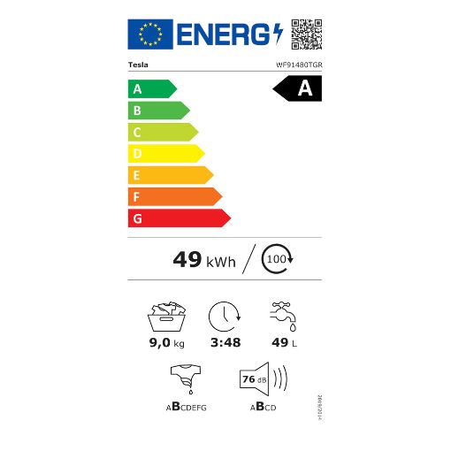 Εικόνα της Πλυντήριο Ρούχων Tesla WF91480TSGR 9Kg 1400 Στροφών Black/Silver