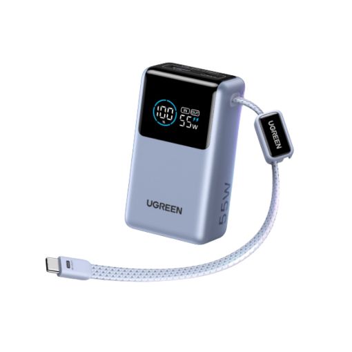 Εικόνα της Power Bank Ugreen Nexode Pro PB727 USB-A/USB-C & Built-In Cable 10000mAh PD 55W Light Blue 75701B