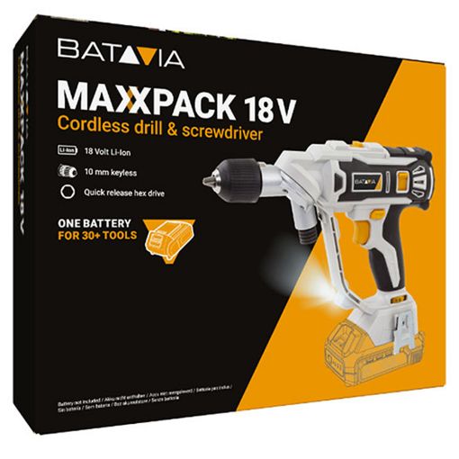 Εικόνα της Δραπανοκατσάβιδο Μπαταρίας Batavia Maxxpack Twindrill 18V με Μπαταρία 2Ah και Φορτιστή 2.4Ah White/Black 7064057