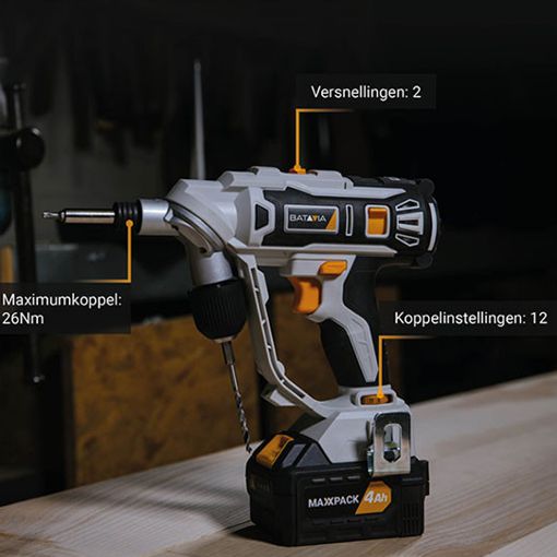 Εικόνα της Δραπανοκατσάβιδο Μπαταρίας Batavia Maxxpack Twindrill 18V με Μπαταρία 2Ah και Φορτιστή 2.4Ah White/Black 7064057