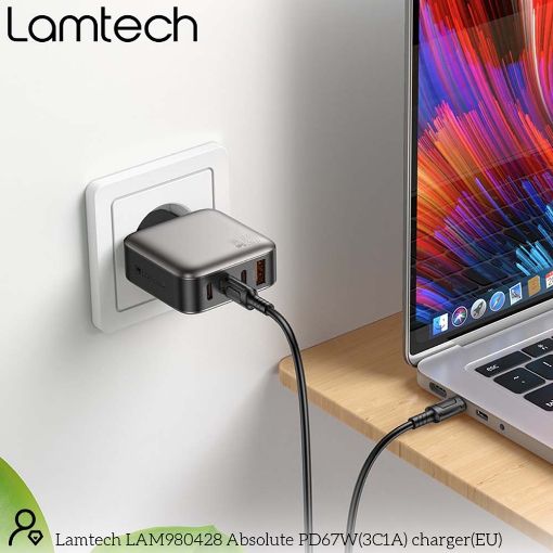 Εικόνα της Φορτιστής Lamtech GaN 3x USB-C & USB-A PD/QC3.0 67W Grey LAM980428