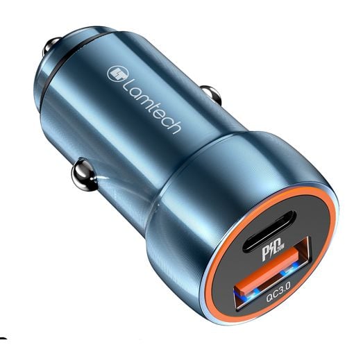Εικόνα της Φορτιστής Αυτοκινήτου Lamtech USB-C PD 20W & USB-A QC 3.0 18W Sapphire Blue LAM112679