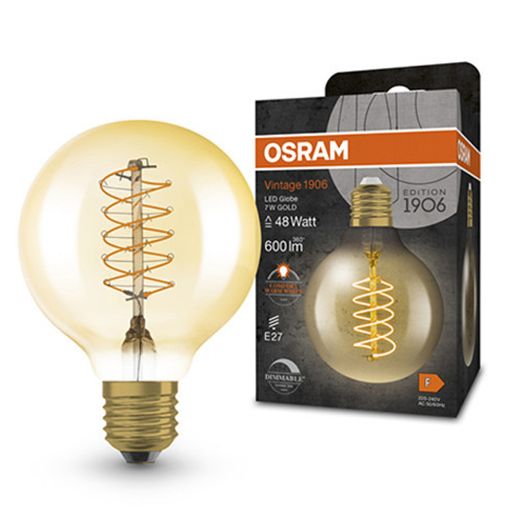Εικόνα της Λάμπα LED Osram E27 Globe G80 Dimmable Filament 2200K 600lm 7W Extra Warm White