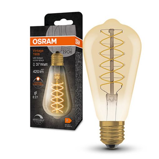 Εικόνα της Λάμπα LED Osram E27 Edison ST64 Dimmable Filament 2200K 420lm 4.8W Extra Warm White