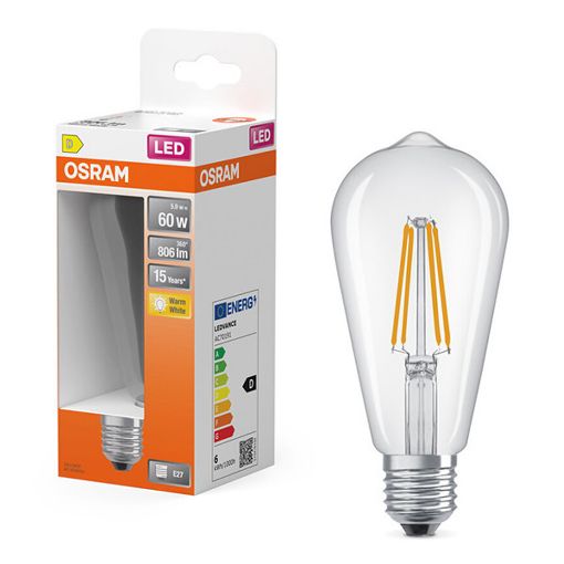 Εικόνα της Λάμπα LED Osram E27 Edison ST64 Filament 2700K 806lm 5.9W Warm White