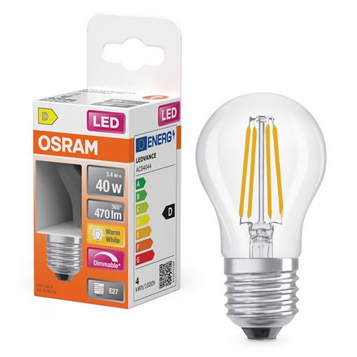 Εικόνα της Λάμπα LED Osram E27 P45 Dimmable Filament 2700K 470lm 3.4W Warm White