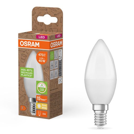 Εικόνα της Λάμπα LED Osram E14 Candle B37 Mat 2700K 470lm 4.9W Warm White