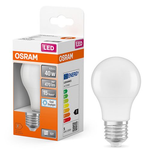 Εικόνα της Λάμπα LED Osram E27 A60 Mat 6500K 470lm 4.9W Cold White